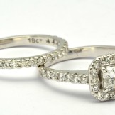 SOLD..Radiant cut diamond halo engagement ring