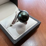 SOLD..Tahitian black Pearl and Diamond ring 18ct white